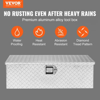Heavy Duty Aluminum Truck Bed Tool Box, Diamond Plate Tool Box with Side Handle and Lock Keys, Storage Tool Box Chest Box Organizer for Pickup, Truck Bed, RV, Trailer, 30"x13"x9.6", Silver