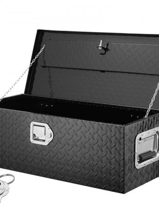Heavy Duty Aluminum Truck Bed Tool Box, Diamond Plate Tool Box with Side Handle and Lock Keys, Storage Tool Box Chest Box Organizer for Pickup, RV, Trailer, Truck Bed, 30"x13"x9.6", Black