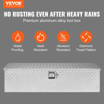Heavy Duty Aluminum Truck Bed Tool Box, Diamond Plate Tool Box with Side Handle and Lock Keys, Storage Tool Box Chest Box Organizer for Pickup, Truck Bed, RV, Trailer, 39"x13"x10", Silver