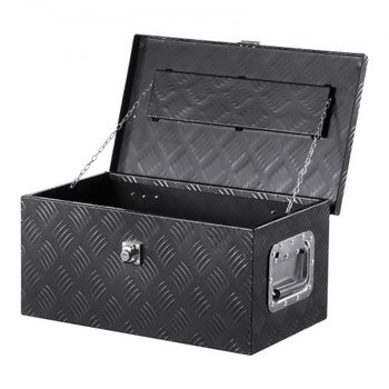 Heavy Duty Aluminum Truck Bed Tool Box, Stripes Plated Tool Box with Side Handle and Lock Keys, Storage Toolbox Chest Organizer for Trailer, Pickup, Truck Bed, RV, 20"x12"x9.5", Black