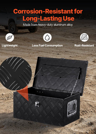 Heavy Duty Aluminum Truck Bed Tool Box, Stripes Plated Tool Box with Side Handle and Lock Keys, Storage Toolbox Chest Organizer for Trailer, Pickup, Truck Bed, RV, 20"x12"x9.5", Black