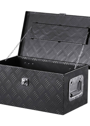 Heavy Duty Aluminum Truck Bed Tool Box, Stripes Plated Tool Box with Side Handle and Lock Keys, Storage Toolbox Chest Organizer for Trailer, Pickup, Truck Bed, RV, 20"x12"x9.5", Black