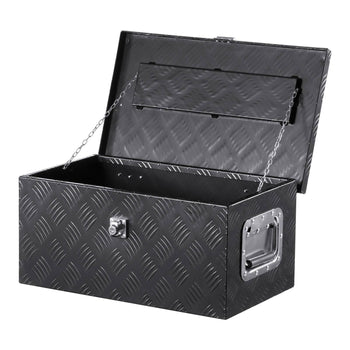 Heavy Duty Aluminum Truck Bed Tool Box, Stripes Plated Tool Box with Side Handle and Lock Keys, Storage Toolbox Chest Organizer for Trailer, Pickup, Truck Bed, RV, 20"x12"x9.5", Black