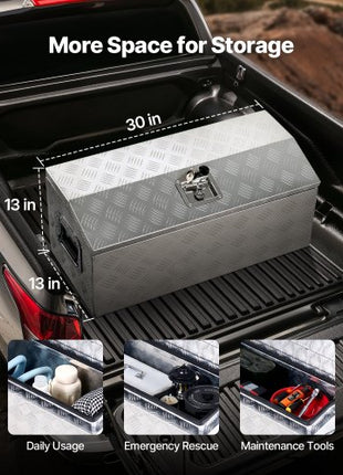 Heavy Duty Aluminum Truck Bed Tool Box, Stripes Plated Tool Box with Side Handle and T-Lock Keys, Storage Toolbox Chest Organizer for Trailer, Pickup, Truck Bed, RV, 30"x13"x13", Silver