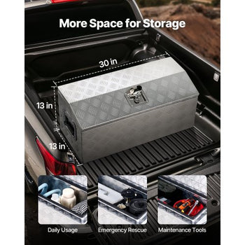 Heavy Duty Aluminum Truck Bed Tool Box, Stripes Plated Tool Box with Side Handle and T-Lock Keys, Storage Toolbox Chest Organizer for Trailer, Pickup, Truck Bed, RV, 30"x13"x13", Silver