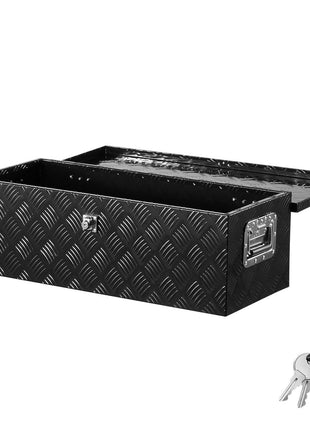 Heavy Duty Aluminum Truck Bed Tool Box, Stripes Plated Tool Box with Side Handle and Lock Keys, Storage Toolbox Chest Organizer for Trailer, Pickup, Truck Bed, RV, 30"x13"x9.6", Black