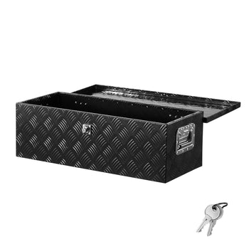 Heavy Duty Aluminum Truck Bed Tool Box, Stripes Plated Tool Box with Side Handle and Lock Keys, Storage Toolbox Chest Organizer for Trailer, Pickup, Truck Bed, RV, 30"x13"x9.6", Black