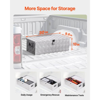 Heavy Duty Aluminum Truck Bed Tool Box, Stripes Plated Tool Box with Side Handle and Lock Keys, Storage Toolbox Chest Organizer for Trailer, Pickup, Truck Bed, RV, 30"x13"x9.6", Silver