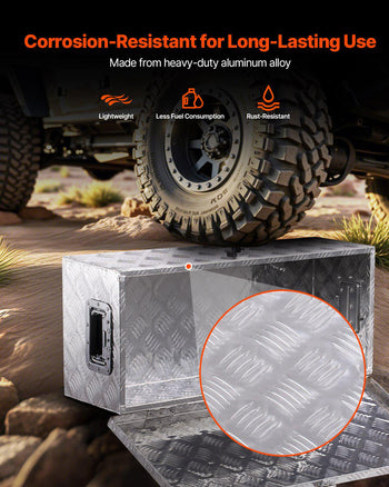 Heavy Duty Aluminum Truck Bed Tool Box, Stripes Plated Tool Box with Side Handle and Lock Keys, Storage Toolbox Chest Organizer for Trailer, Pickup, Truck Bed, RV, 30"x13"x9.6", Silver