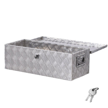 Heavy Duty Aluminum Truck Bed Tool Box, Stripes Plated Tool Box with Side Handle and Lock Keys, Storage Toolbox Chest Organizer for Trailer, Pickup, Truck Bed, RV, 30"x13"x9.6", Silver