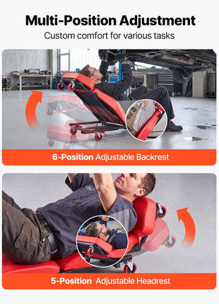 48.4 in 2-in-1 Mechanic Creeper, Adjustable Backrest Garage Creeper Seat, 570 lbs Under Car Rolling Chair with 6 Swivel Casters, Padded Headrest for Auto Repair