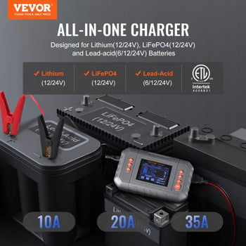 Smart Battery Charger, 35-Amp, Lithium LiFePO4 Lead-Acid (AGM / Gel / SLA) Car Battery Charger with LCD Display, Trickle Charger Maintainer Desulfator for Boat Motorcycle Lawn Mower Deep Cycle