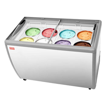 Commercial Ice Cream Display Case, 13.1 Cu.ft Chest Freezer, Restaurant Gelato Dipping Cabinet Top Deep Freezer with Locking Casters, Sliding Glass Door, LED Lighting, Hold 8 Ice Cream Tubs