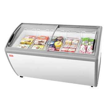 Commercial Ice Cream Display Case, 16.3 Cu.ft Chest Freezer, -19 to 3℉ Temp Adjustable Mobile Top Deep Freezer with 5 Wire Baskets, 2 Sliding Glass Doors, Locking Casters & LED Strip Lighting