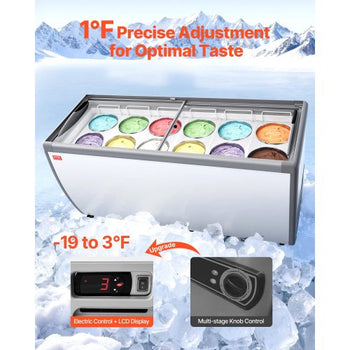 Commercial Ice Cream Display Case, 20 Cu.ft Chest Freezer, Restaurant Gelato Dipping Cabinet Top Deep Freezer with Locking Casters, Sliding Glass Door, LED Lighting, Hold 12 Ice Cream Tubs