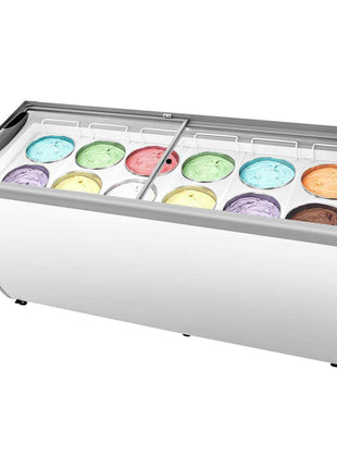 Commercial Ice Cream Display Case, 20 Cu.ft Chest Freezer, Restaurant Gelato Dipping Cabinet Top Deep Freezer with Locking Casters, Sliding Glass Door, LED Lighting, Hold 12 Ice Cream Tubs