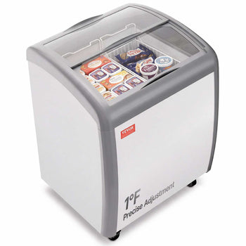 Commercial Ice Cream Display Case, 5.4 Cu.ft Chest Freezer, -19 to 3℉ Temp Adjustable Mobile Top Deep Freezer with 2 Wire Baskets, 2 Sliding Glass Doors, Locking Casters & LED Strip Lighting