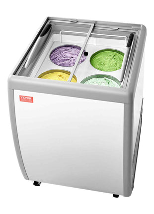 Commercial Ice Cream Display Case, 5.6 Cu.ft Chest Freezer, Restaurant Gelato Dipping Cabinet Top Deep Freezer with Locking Casters, Sliding Glass Door, LED Lighting, Hold 4 Ice Cream Tubs