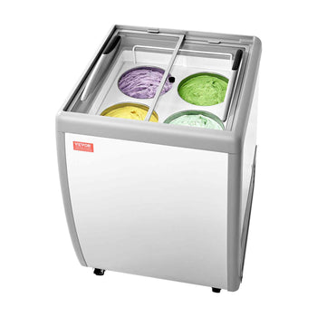 Commercial Ice Cream Display Case, 5.6 Cu.ft Chest Freezer, Restaurant Gelato Dipping Cabinet Top Deep Freezer with Locking Casters, Sliding Glass Door, LED Lighting, Hold 4 Ice Cream Tubs
