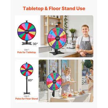 24 in Spinning Prize Wheel, 14 Slots Spinning Wheel with Stand, Adjustable Height Win Fortune Roulette with a Dry Erase and 2 Markers, 6 Colors, Easy Assembly, for Party Pub Trade Show Carnival