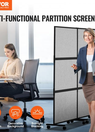 Office Divider, 2 Panel Office Partition, Freestanding Office Divider Wall Partition & Privacy Divider Reduce Noise and Room Separation, Light Grey