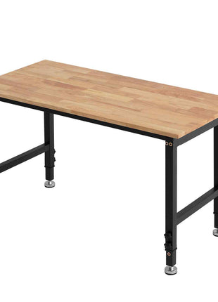 Adjustable Workbench, 1500 lbs Capacity, 48 x 24 Inch Oak Wood Top Workbench with 26.3-40.2 Inch Height Adjustment, Heavy-Duty Hardwood Worktable for Garage, Workshop, Home, Office, Commercial