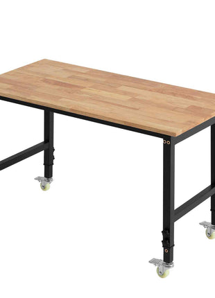 Adjustable Workbench on Wheels, 1500 lbs Capacity, 48 x 24 Inch Oak Wood Top Workbench with 28.5-42.3 Inch Height Adjustment, Heavy-Duty Hardwood Worktable for Garage, Workshop, Home, Office