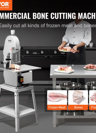 Electric Meat Saw, 1800W Stainless Vertical Cutter, 19.1"x15" Workbench, 7.09" Cutting Thickness, Includes 5 Blades for Slicing Frozen Meat, Pork, Beef, and Ribs