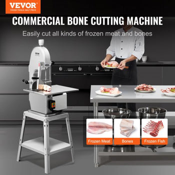 Electric Meat Saw, 1800W Stainless Vertical Cutter, 19.1"x15" Workbench, 7.09" Cutting Thickness, Includes 5 Blades for Slicing Frozen Meat, Pork, Beef, and Ribs