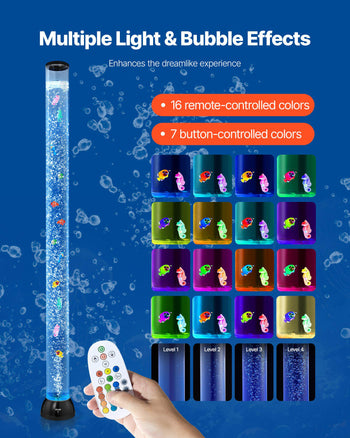 Sensory Bubble Tube Lamp, 5 ft Bubble Fish Tube, Sensory Aquarium Lamp with 10 Floating Fish & 16 Color Effects, Remote Control, Stress Relief Calming Light for Bedroom Living Room Home Decor
