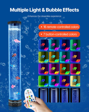 Sensory Bubble Tube Lamp, 2.67 ft Bubble Fish Tube, Sensory Aquarium Lamp with 6 Floating Fish & 16 Color Effects, Remote Control, Stress Relief Calming Light for Bedroom Living Room Home Decor