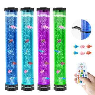 Sensory Bubble Tube Lamp, 2.67 ft Bubble Fish Tube, Sensory Aquarium Lamp with 6 Floating Fish & 16 Color Effects, Remote Control, Stress Relief Calming Light for Bedroom Living Room Home Decor