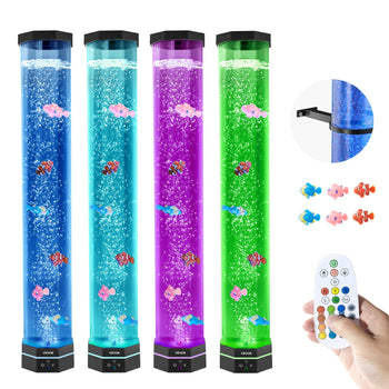 Sensory Bubble Tube Lamp, 2.67 ft Bubble Fish Tube, Sensory Aquarium Lamp with 6 Floating Fish & 16 Color Effects, Remote Control, Stress Relief Calming Light for Bedroom Living Room Home Decor