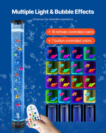 Sensory Bubble Tube Lamp, 3.3 ft Bubble Fish Tube, Sensory Aquarium Lamp with 10 Floating Fish & 16 Color Effects, Remote Control, Stress Relief Calming Light for Bedroom Living Room Home Decor