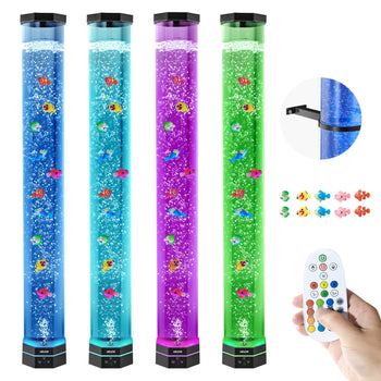Sensory Bubble Tube Lamp, 3.3 ft Bubble Fish Tube, Sensory Aquarium Lamp with 10 Floating Fish & 16 Color Effects, Remote Control, Stress Relief Calming Light for Bedroom Living Room Home Decor