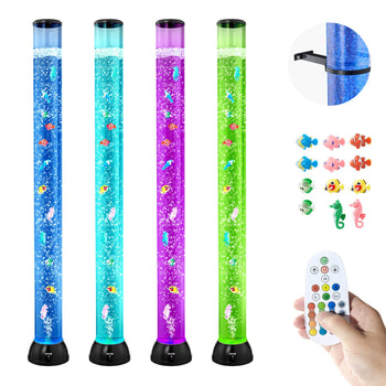 Sensory Bubble Tube Lamp, 4 ft Bubble Fish Tube, Sensory Aquarium Lamp with 10 Floating Fish & 16 Color Effects, Remote Control, Stress Relief Calming Light for Bedroom Living Room Home Decor