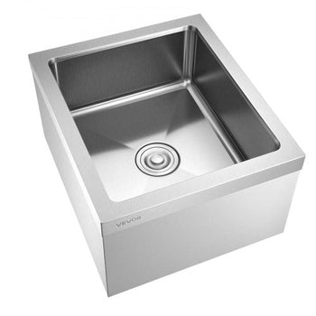 Stainless Steel Floor Mop Sink, 22 x 19 x 12 in, 304 Stainless Steel, with 3-in-1 Filter and Wall-Mounted Bracket, X-Shaped Groove for Quick and Smooth Drainage, for Balcony and Bathroom