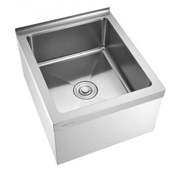 Stainless Steel Floor Mop Sink, 22 x 19 x 12 in, 304 Stainless Steel, with Backsplash, 3-in-1 Filter and Wall-Mounted Bracket, X-Shaped Groove for Quick Drainage, for Balcony and Bathroom