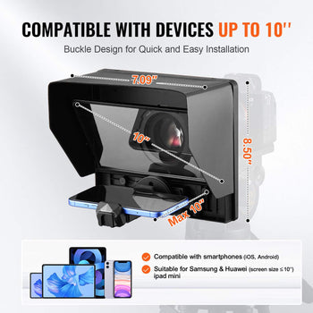 Teleprompter, 10" Aluminum Alloy, Desktop Prompter with Adjustable Spectroscope, Remote Control, for YouTube, Twitch, Zoom, Supports DSLR/Webcam/Smartphone, for Video Recording/Live Streaming