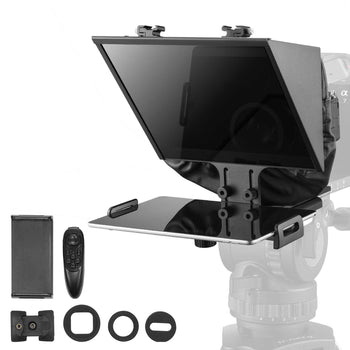 Teleprompter, 13" Aluminum Alloy, Floor Type with Adjustable Angle Spectroscope, Remote Control, for YouTube, Twitch, Zoom, Supports DSLR/Webcam/Smartphone, for Video Recording/Live Streaming