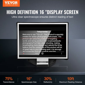 Teleprompter, 16" Aluminum Alloy, Floor Type with Adjustable Angle Spectroscope, Remote Control, for YouTube, Twitch, Zoom, Supports DSLR/Webcam, for Video Recording/Live Streaming