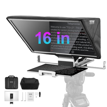 Teleprompter, 16" Aluminum Alloy, Floor Type with Adjustable Angle Spectroscope, Remote Control, for YouTube, Twitch, Zoom, Supports DSLR/Webcam, for Video Recording/Live Streaming