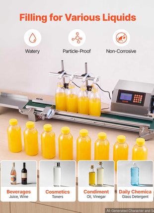 Automatic Liquid Filling Machine, 4 Nozzles with Conveyor Bottle Filler, for Water and Oil, 10-500 g Recommend, Premium Stainless Steel Body, Digital Weighing, Adjustable Stand, Easy to Operate