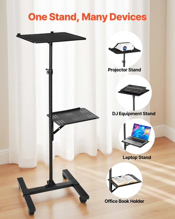 Projector Stand, 2 Shelves Laptop Floor Stand, Projector Stands Table with Adjustable Height 33.86 to 53.54 inch, I-Beam Frame Projectors Stands Tripod for Meetings, Outdoor Movies, Video Stand