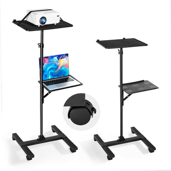 Projector Stand, 2 Shelves Laptop Floor Stand, Projector Stands Table with Adjustable Height 33.86 to 53.54 inch, I-Beam Frame Projectors Stands Tripod for Meetings, Outdoor Movies, Video Stand