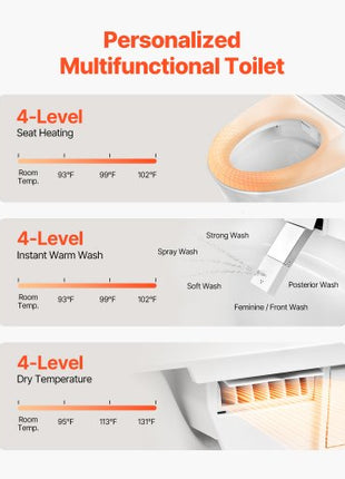 Smart Toilet, Air Drying, Elongated Smart Toilet with Heated Seat, Clean Nozzle and Auto Freshening System, Easy Operated Toilet with Remote Control & LED Digital Display, Fits for  Bathrooms