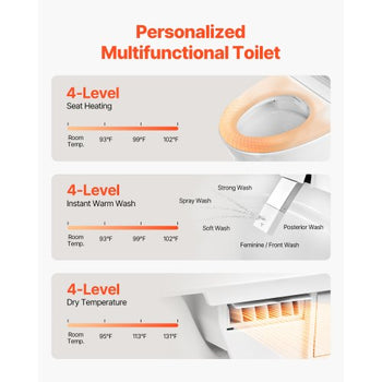 Smart Toilet, Air Drying, Elongated Smart Toilet with Heated Seat, Clean Nozzle and Auto Freshening System, Easy Operated Toilet with Remote Control & LED Digital Display, Fits for  Bathrooms
