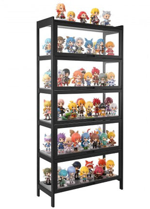 Display Cabinet with Acrylic Doors, 68 in Tall 5-Tier Curio Cabinet, Natural Wooden Fame, Collectibles Toy Organizers Rack & Display Case, Bookshelf for Home, Office, Playroom, Living Room
