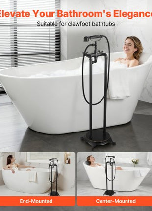 Clawfoot Bathtub Faucet, Freestanding Tub Faucets with Handheld Shower, Vintage Oil-Rubbed Bronze Tub Filler Faucet Shower Kit with 360° Rotation Spout & 59-inch Long Hose for Bathtubs
