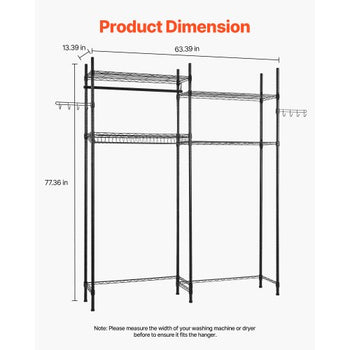 Over Washer and Dryer Storage Shelves, 4 Tiers Laundry Room Drying Rack with Hanger Rod and Hooks, Two Rows Adjustable Washer Shelves Space Saver, for Laundry Room Storage & Organization, Black